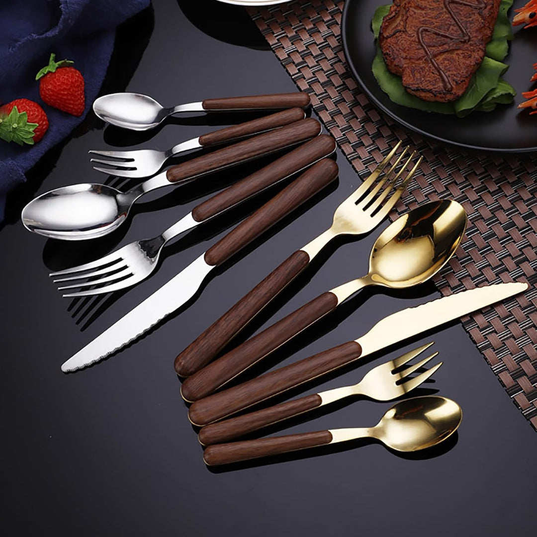 Norvo | Stål Flatware Set med Trehåndtak