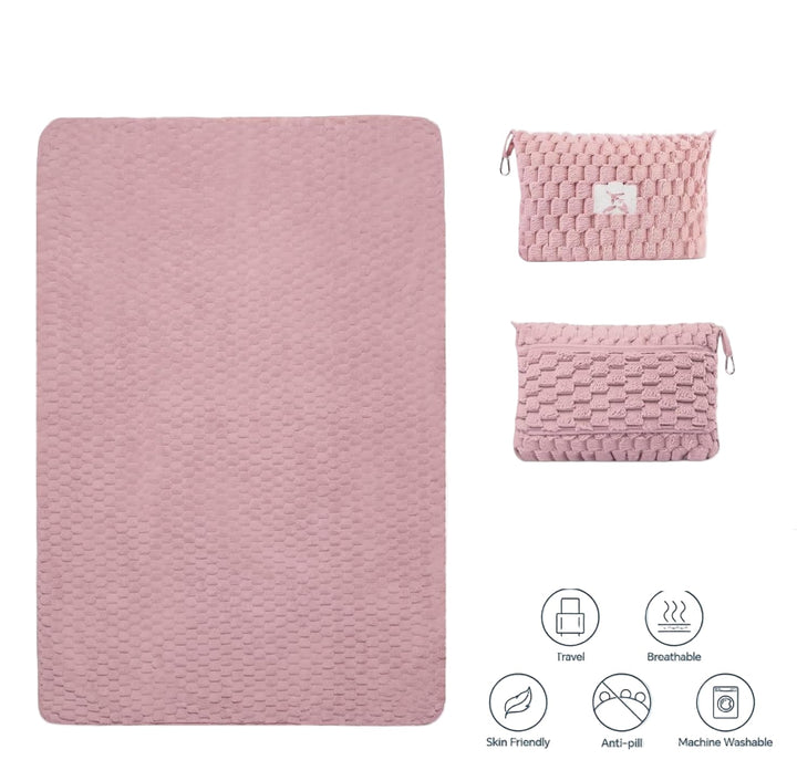 Packbare Flanell-Reisedecke mit Kissenbeutel und Gepäckhülle – Trevora