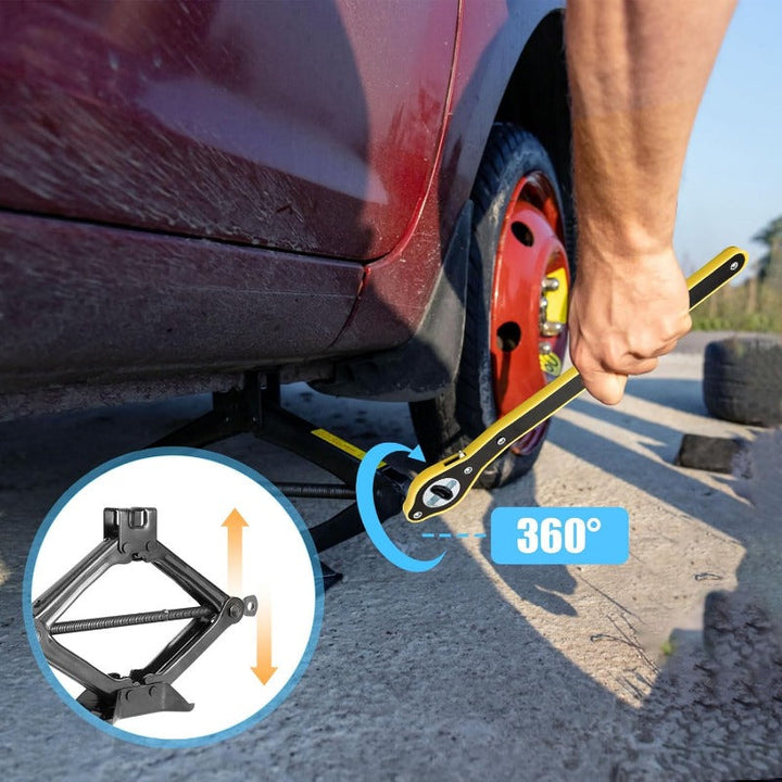 Heavy-Duty Saksjekk Rattnøkkel – 360° Roterende Dekkheiser Verktøy med Kryssadapter Sett Skanto