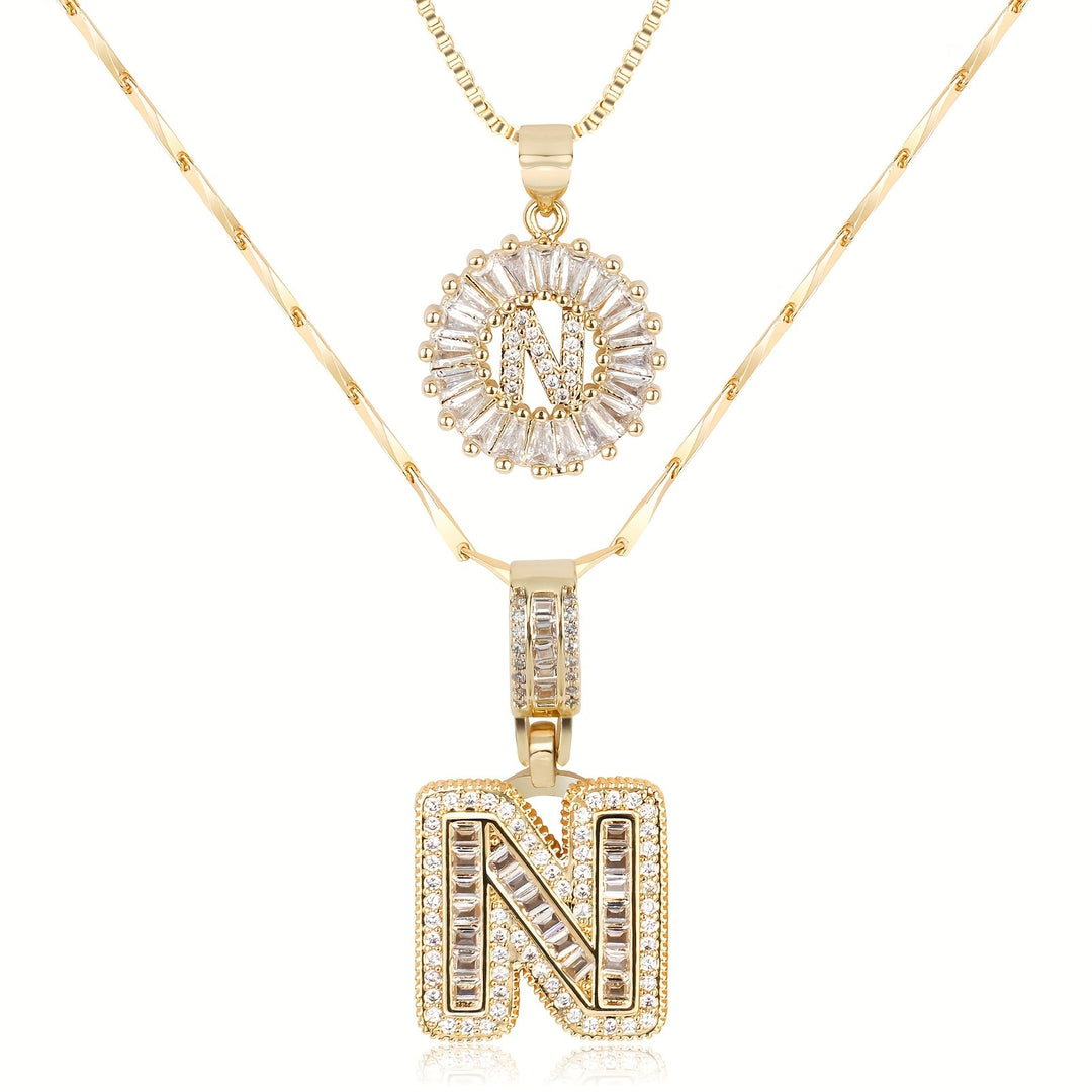 Skanto | 2pc 14k Diamant Bokstav Initial Halskjeder