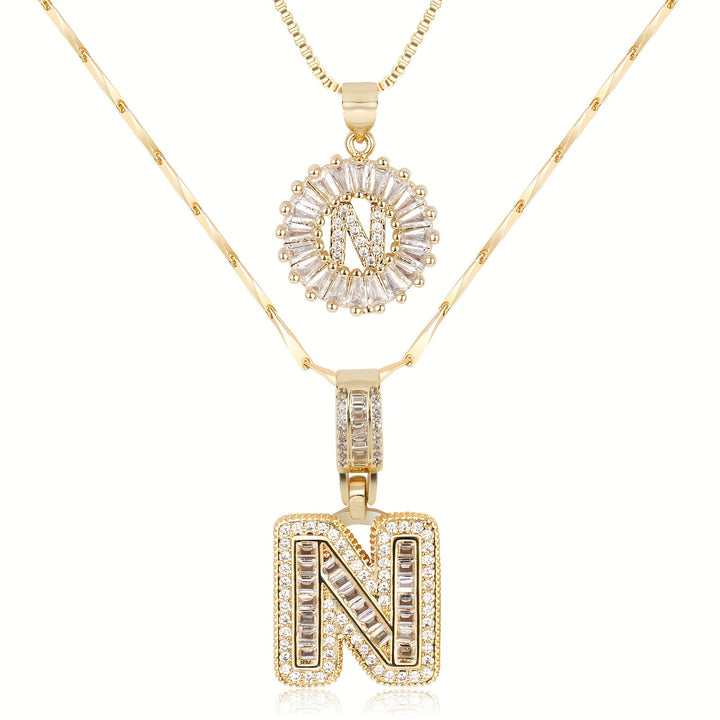 Skanto | 2pc 14k Diamant Bokstav Initial Halskjeder