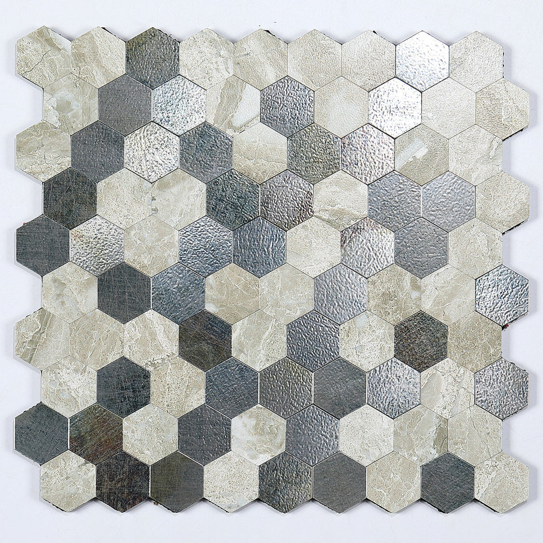 Moderne Peel & Stick metallmosaikkflis sekskant Peel & Stick T-baneflis