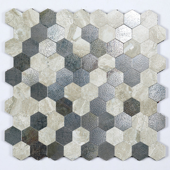 Moderne Peel & Stick metallmosaikkflis sekskant Peel & Stick T-baneflis