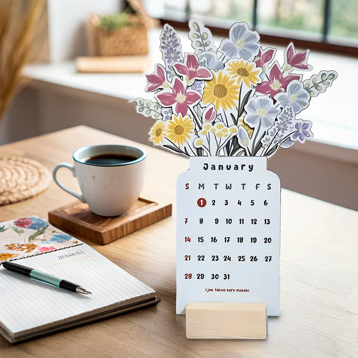 Skanto | 2025 Bloomy Flowers Skrivebords kalender Dekorativ & Funksjonell Planlegger