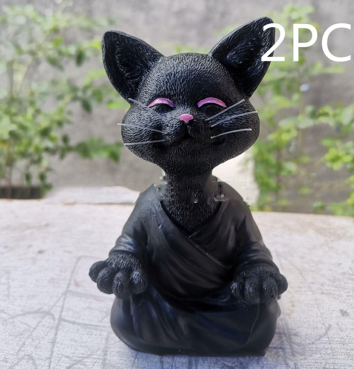 Skanto | Lekker svart Buddha katt figur meditasjon yoga samleobjekt glad katt dekor hjem hagedekorasjon hageornament