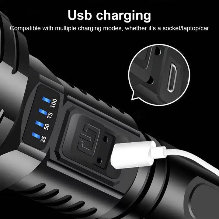 Skanto | 90000LM LED lommelykt – Taktisk søkelys med USB-lading og supersterk belysning