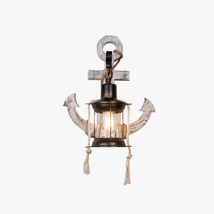 Rustikk tremarina vegglampe med lantern Skanto