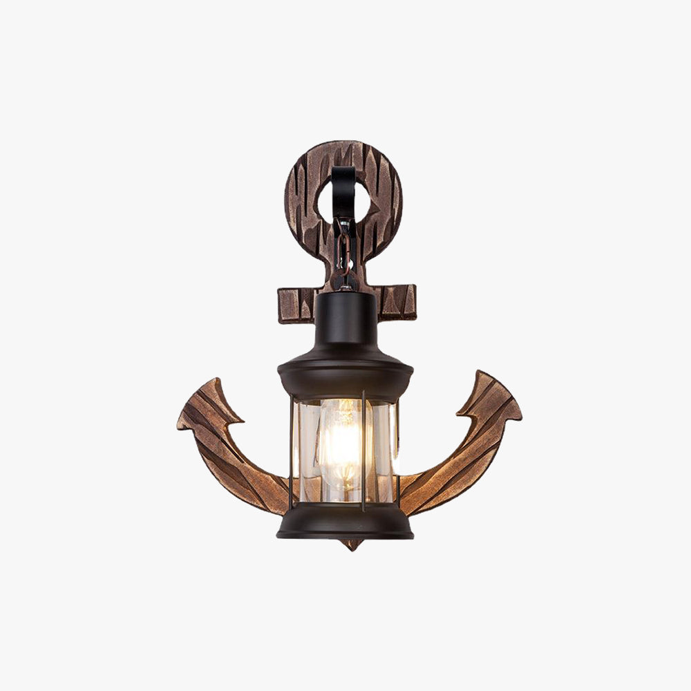 Rustikk tremarina vegglampe med lantern Skanto