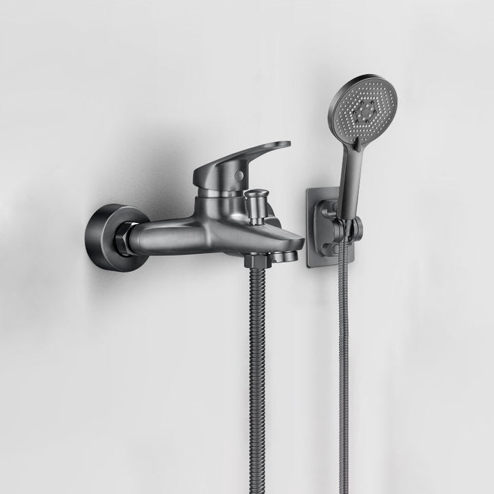 Solid badekarkran med hånddusj, slange, spakhåndtak, veggmontert, 2 hull, badekarpåfyllingsventil