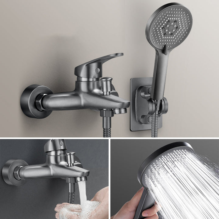 Solid badekarkran med hånddusj, slange, spakhåndtak, veggmontert, 2 hull, badekarpåfyllingsventil