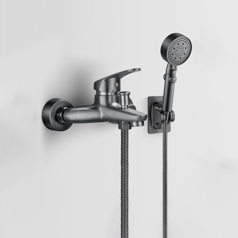 Solid badekarkran med hånddusj, slange, spakhåndtak, veggmontert, 2 hull, badekarpåfyllingsventil