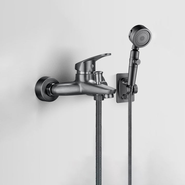 Solid badekarkran med hånddusj, slange, spakhåndtak, veggmontert, 2 hull, badekarpåfyllingsventil