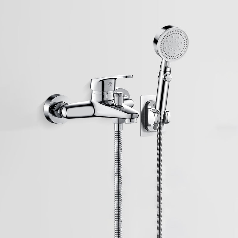 Solid badekarkran med hånddusj, slange, spakhåndtak, veggmontert, 2 hull, badekarpåfyllingsventil