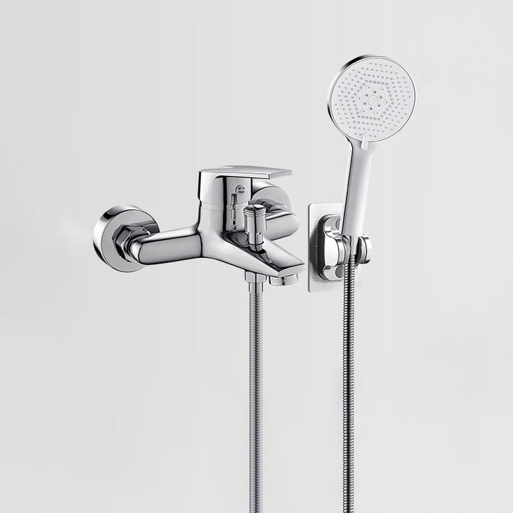 Solid badekarkran med hånddusj, slange, spakhåndtak, veggmontert, 2 hull, badekarpåfyllingsventil