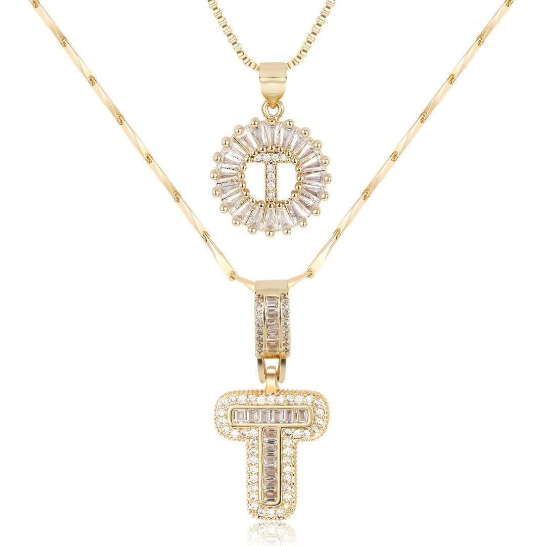 Skanto | 2pc 14k Diamant Bokstav Initial Halskjeder