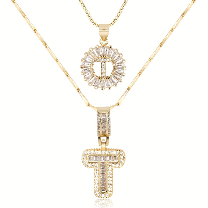 Skanto | 2pc 14k Diamant Bokstav Initial Halskjeder