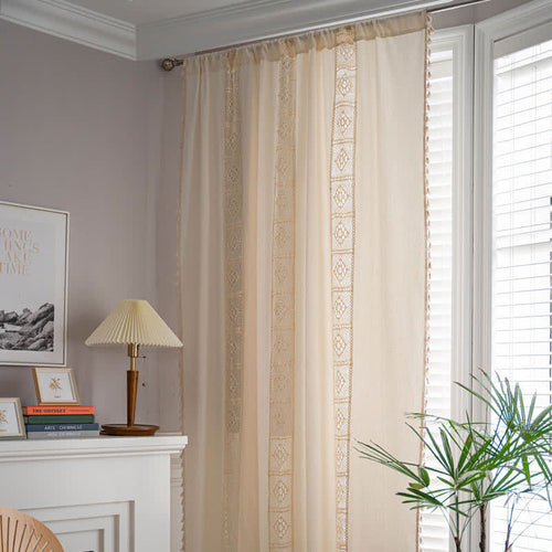 Beige Splicing Hollow-Out Lysfiltrerende Gardinsett | Skanto