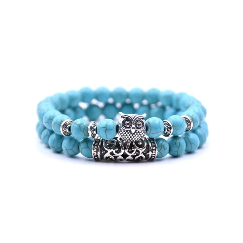 Skanto | Ugle Charm Naturlig Stein Armbånd