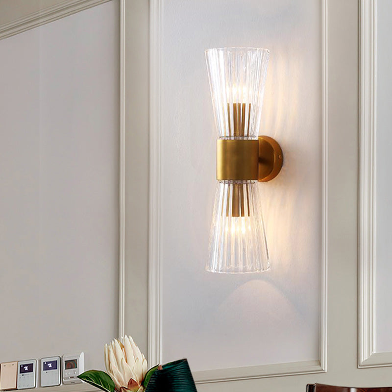 Timeglass Form Veggelys Postmoderne Klar Prismeglass 2 Hoder Messing Opp-Ned Vegglampe | Skanto