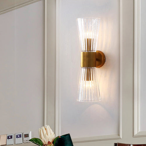 Timeglass Form Veggelys Postmoderne Klar Prismeglass 2 Hoder Messing Opp-Ned Vegglampe | Skanto