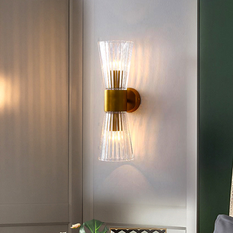 Timeglass Form Veggelys Postmoderne Klar Prismeglass 2 Hoder Messing Opp-Ned Vegglampe | Skanto