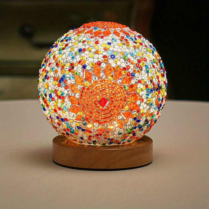 Skanto | Mosaikk glass kule bordlampe med trebase - Tyrkisk marokkansk inspirert