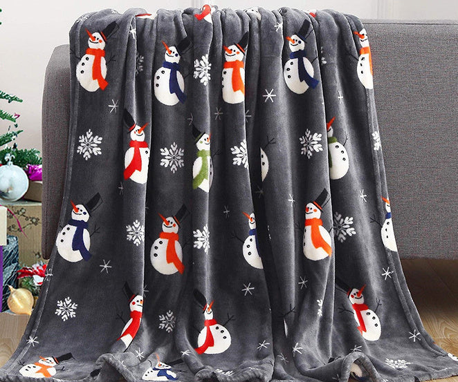 Skanto | Juleelg Snømann Julenisse Trykk Teppe Vinter Dobbelt Sided Fleece Teppe