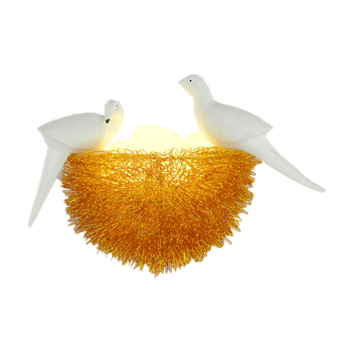 Gullfinish Fuglerede Innfelt Vegglampe Art Deco 3 Lys Metall LED Vegglampe med Hvit Fugledekor