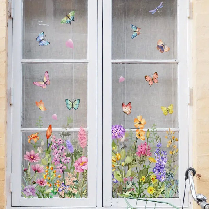 Skanto | 💐 Fargerik Blomsterbukett Vindu Klistremerke 🖼️ (Fjernbar uten å etterlate merker)