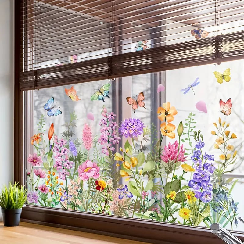 Skanto | 💐 Fargerik blomstergave vindusdekor 🖼️ (Fjernbar uten rester)