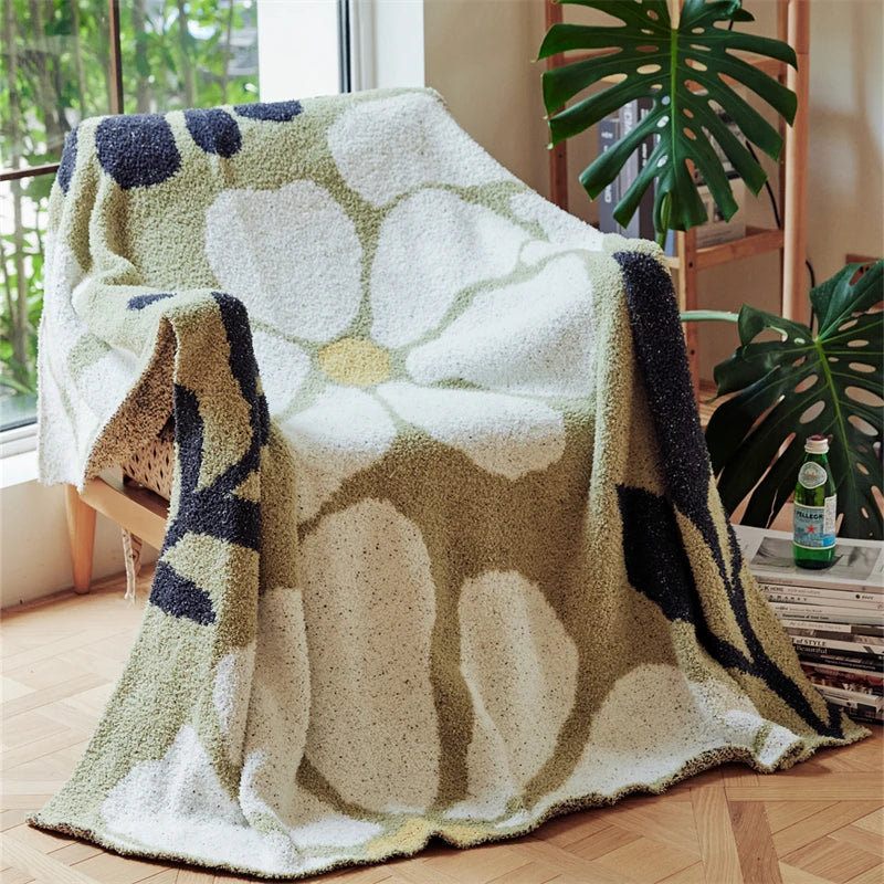 Skanto | Boho Blomst Blader Mikrofiber Strikket Teppe - Myk, Koselig, og Dekorativ