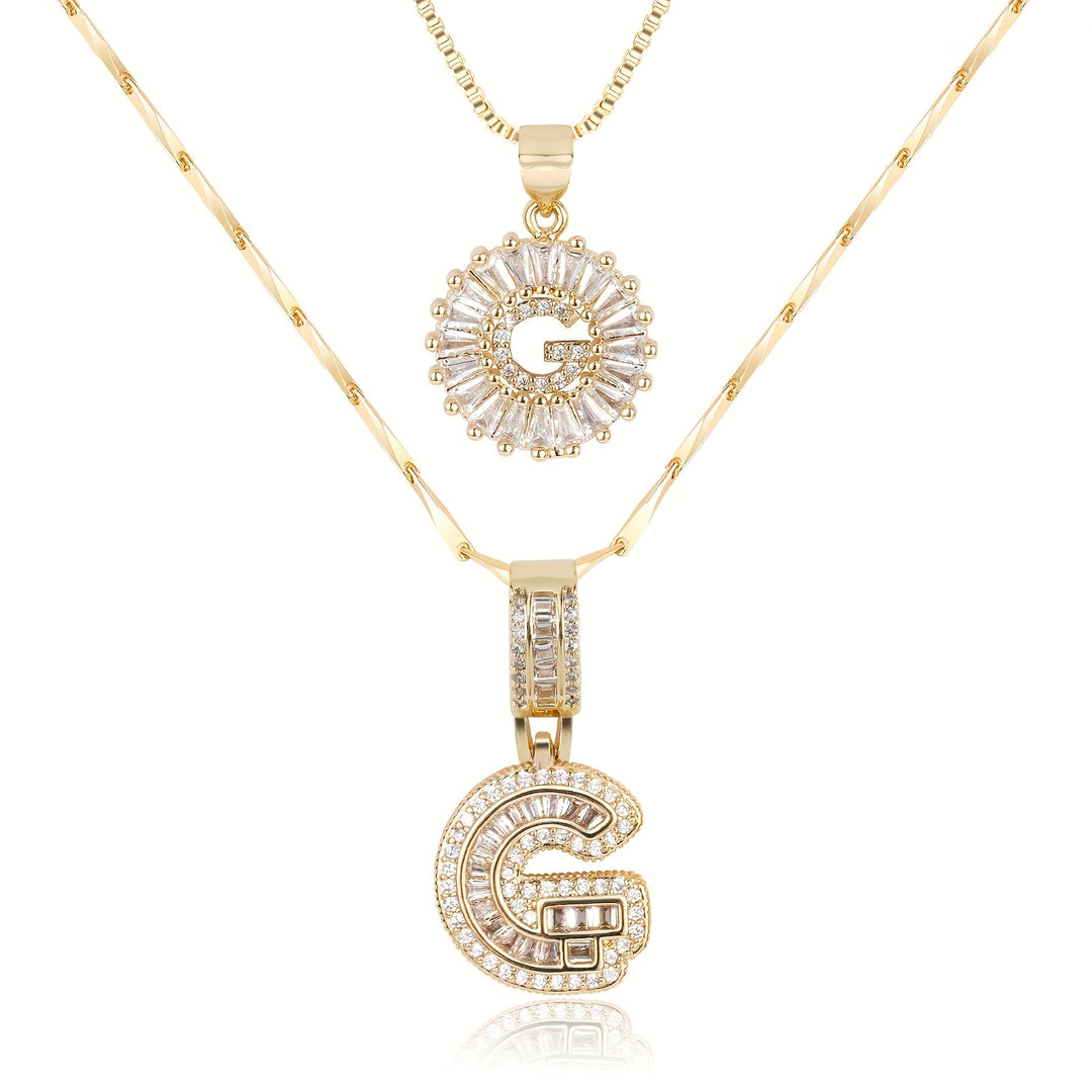 Skanto | 2pc 14k Diamant Bokstav Initial Halskjeder