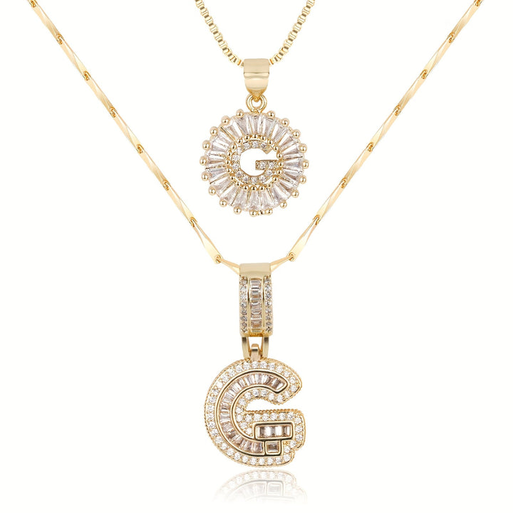 Skanto | 2pc 14k Diamant Bokstav Initial Halskjeder