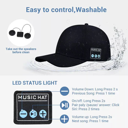 Skanto | Bluetooth Høyttaler Baseball Cap – Trådløs, Vanntett og Stilig