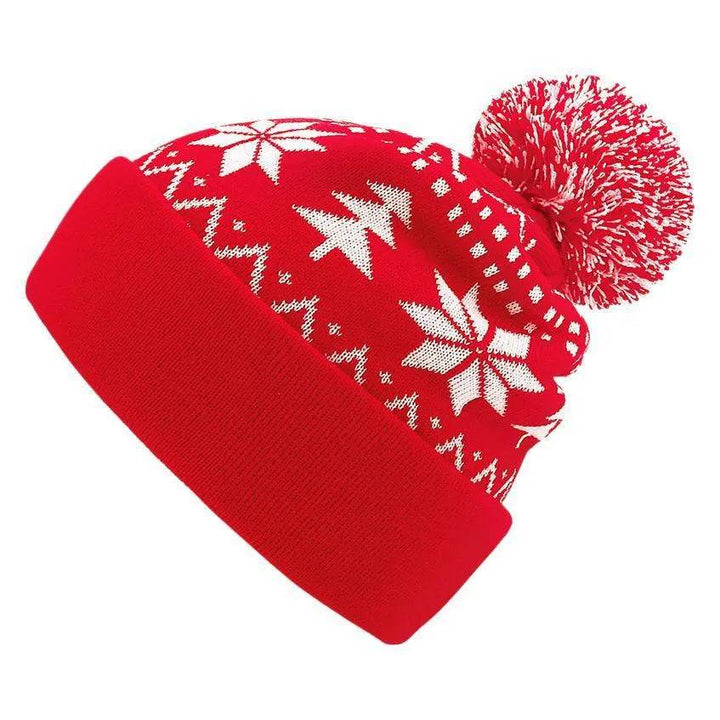Skanto | Jacquard Jule Fluffy Ball Cap Termisk Hodecover Strikket Lue