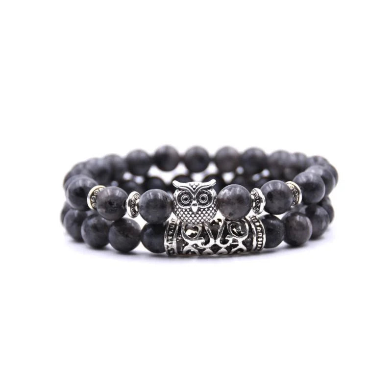 Skanto | Ugle Charm Naturlig Stein Armbånd