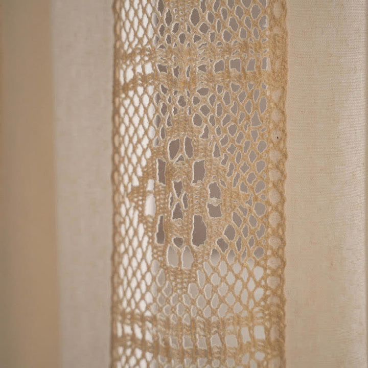 Beige Splicing Hollow-Out Lysfiltrerende Gardinsett | Skanto
