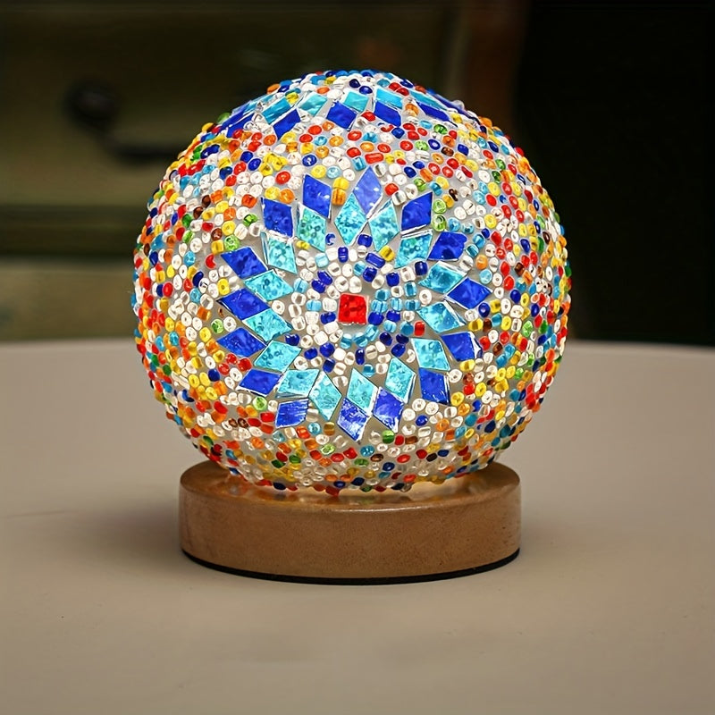 Skanto | Mosaikk glass kule bordlampe med trebase - Tyrkisk marokkansk inspirert