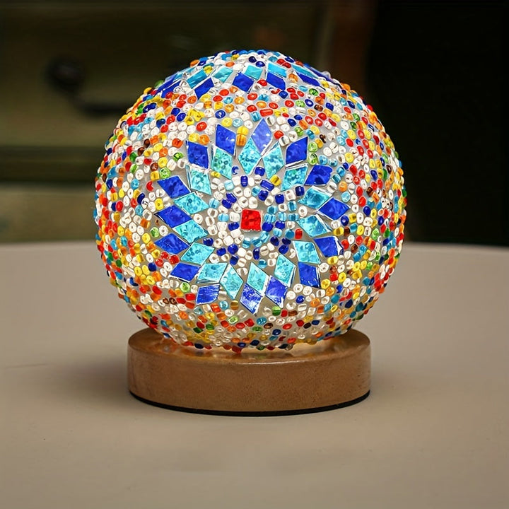 Skanto | Mosaikk glass kule bordlampe med trebase - Tyrkisk marokkansk inspirert
