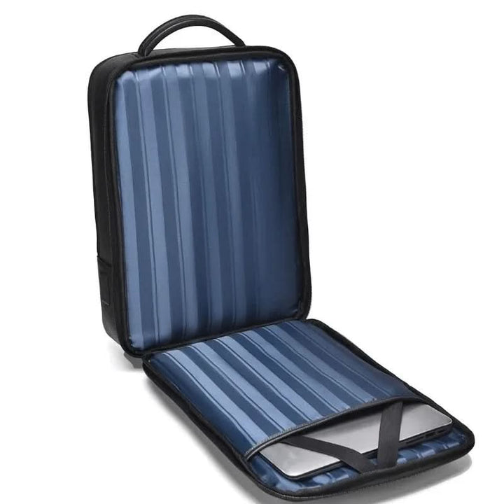 Eleganter Lederrucksack for Damen og Herren med USB-anschluss for laptop og täglichen bruk, 15,6 Zoll, schwarz