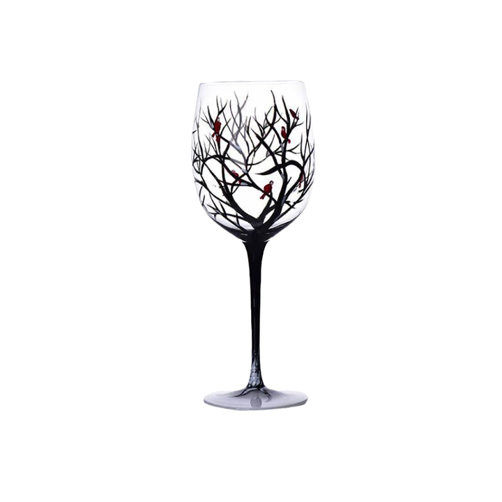 Fire Seasons Tree Vin Glass - Håndmalt Kunst | Skanto