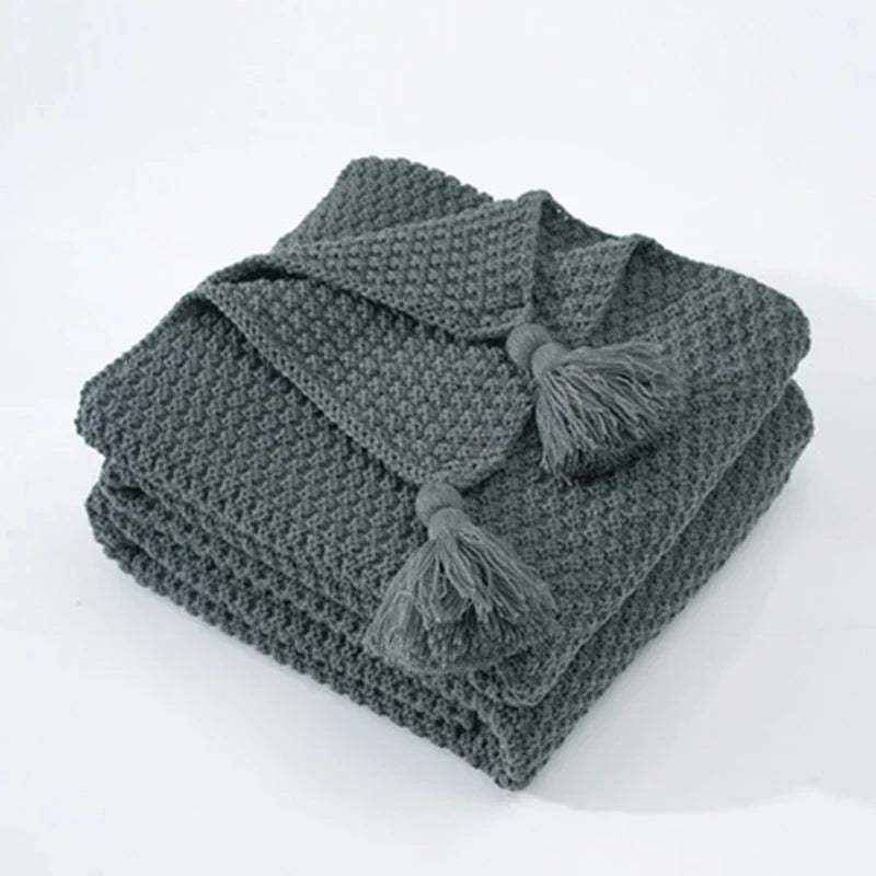 Skanto | NordiWrap Strikket Ullteppe med Frynser | Nordisk Design | Koselig & Elegant | Perfekt for Hjemmet