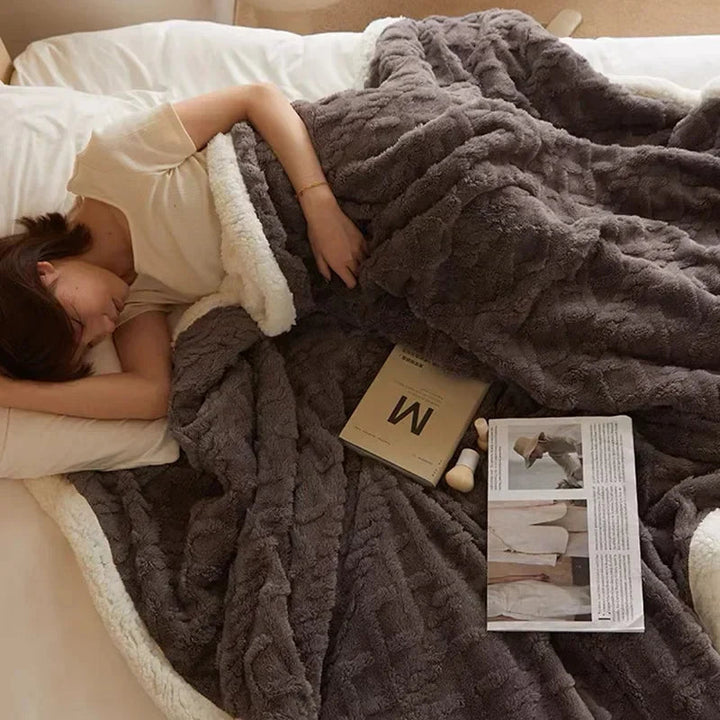 Skanto | Tykk lammeull vinter fleece teppe - LuxyCozy