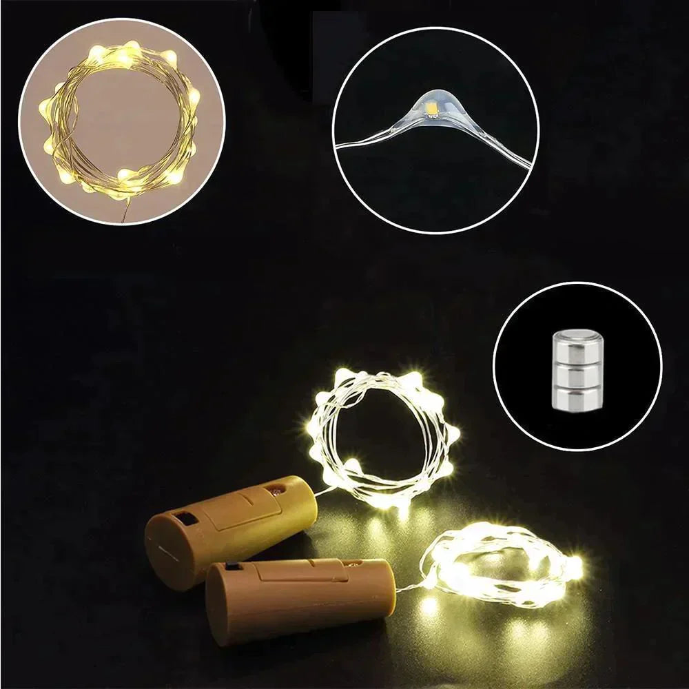 LED Vinflaske Lys Kork Natt Lys DIY Dekor Løft - Stykke | Skanto