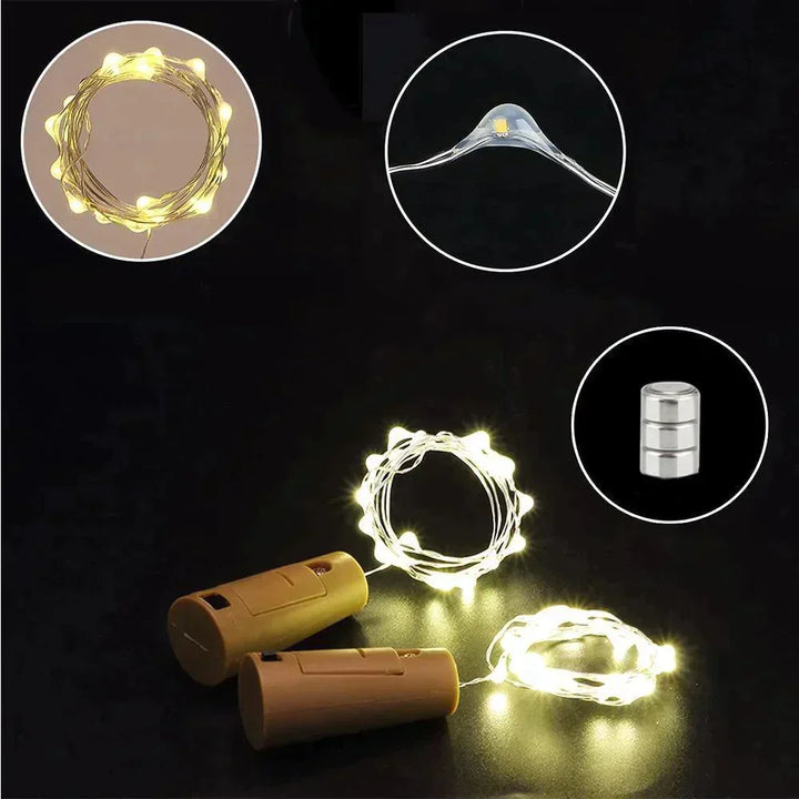 LED Vinflaske Lys Kork Natt Lys DIY Dekor Løft - Stykke | Skanto