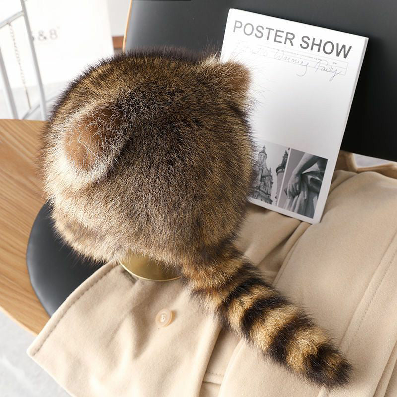Skanto | Søt Faux fur Raccoon Tail Foreldrebarn Plush Hatt