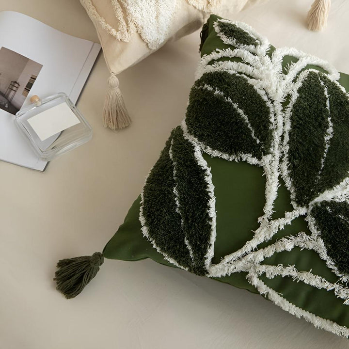 Skanto | Plush Leaf With Tassel Cushion Cover