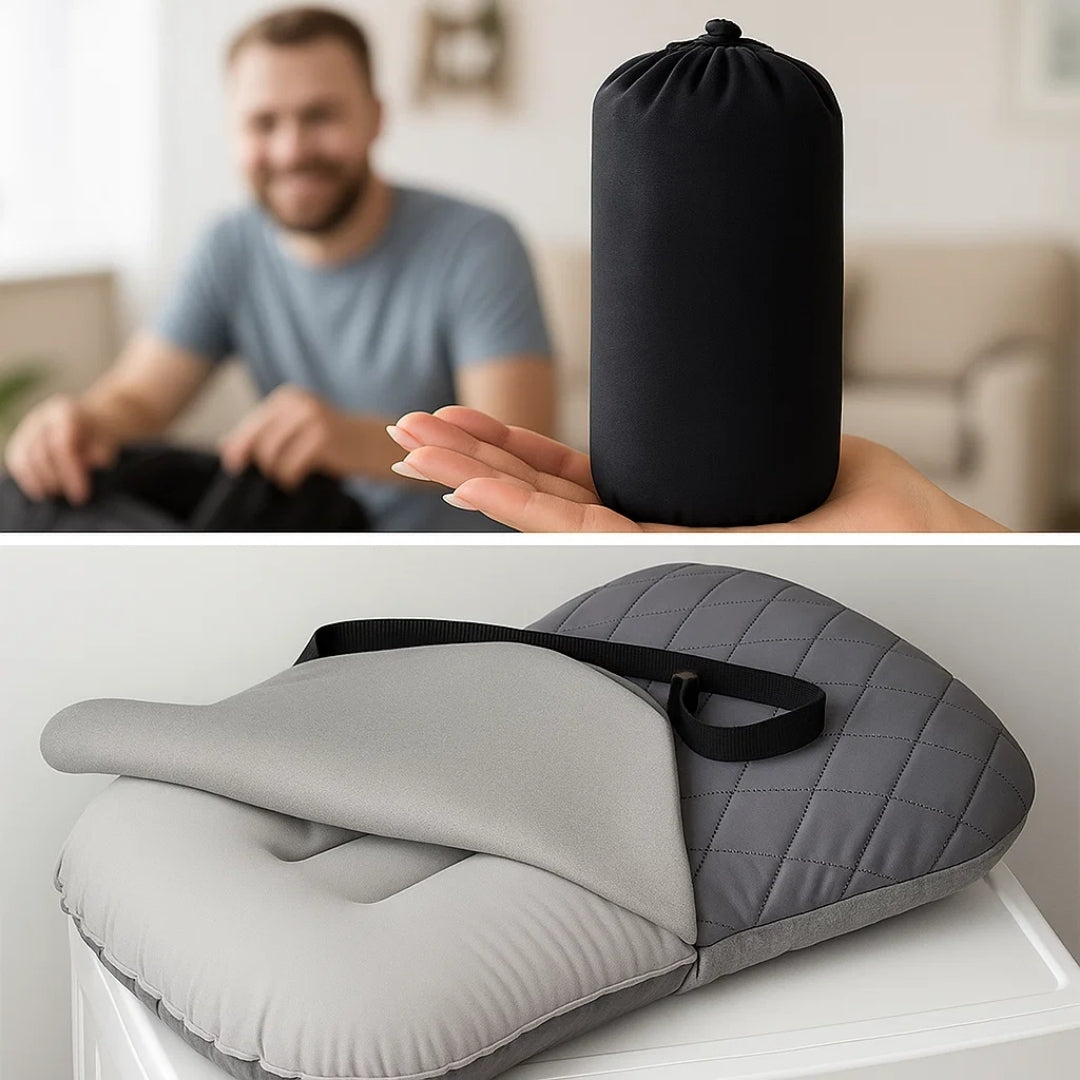 Ergonomisk nakke støtte – Oppblåsbar og lett – Lindrer nakkesmerter – Kompakt for fly og tog Skanto