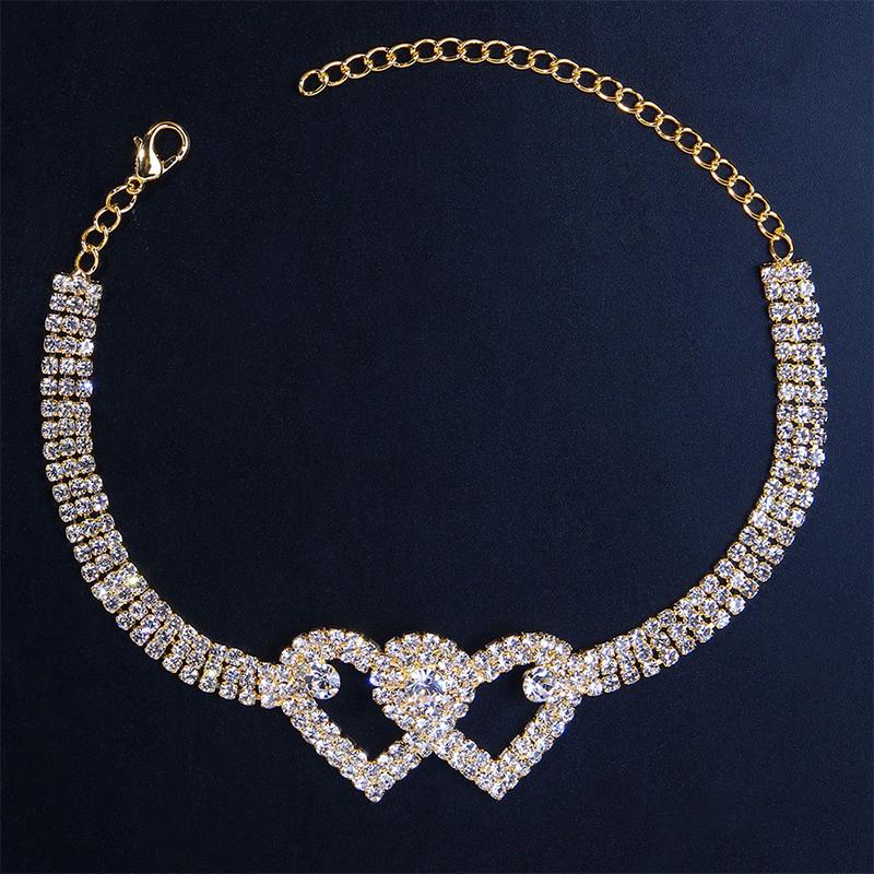 Skanto | Fasjonable Rhinestone Dobbel Hjerte Anklet