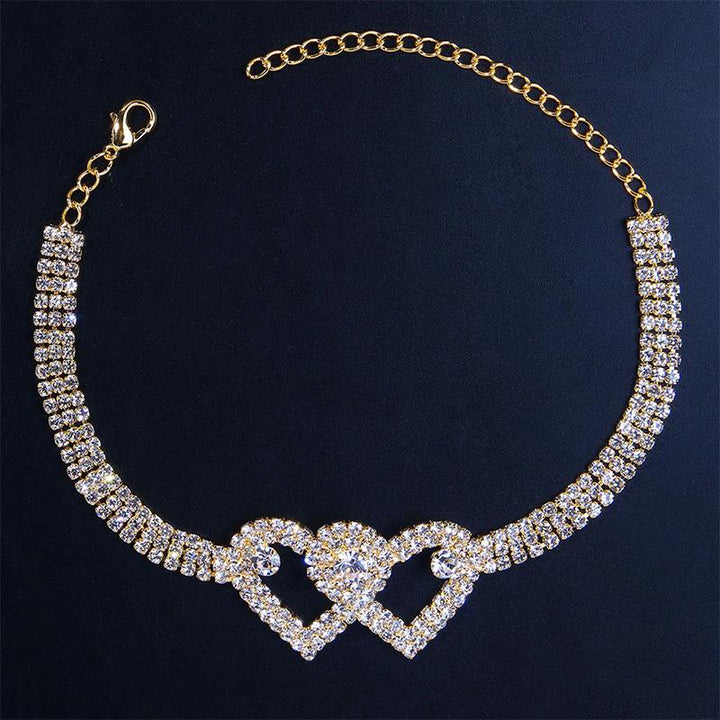 Skanto | Fasjonable Rhinestone Dobbel Hjerte Anklet